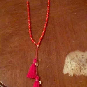 New Pink Spartina Beaded, Tassled Necklace